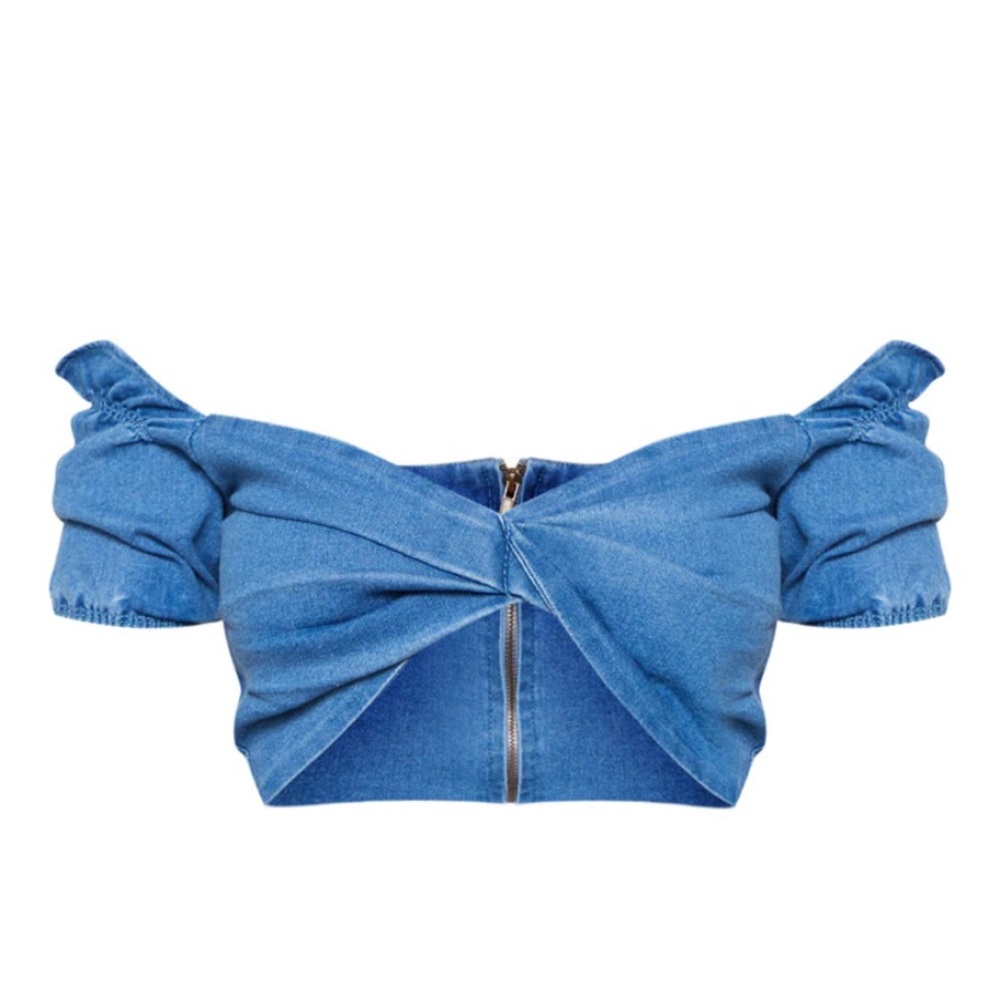 NWT PLT Denim Twist Front Crop Top